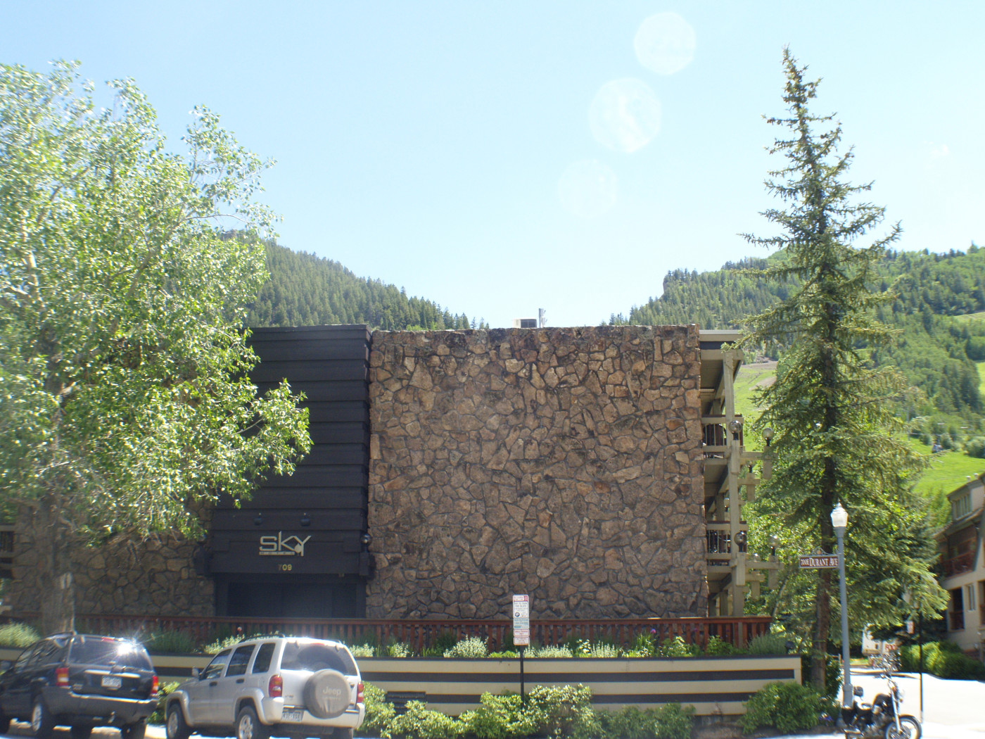 sky hotel building base of ajax mountain